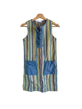 POTTERS POT MULTICOLOR BOHO STRIPED MINI DRESS WOMENS SMALL